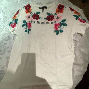Maje embroided floral ‘jardin du palais royal” white linen shirt